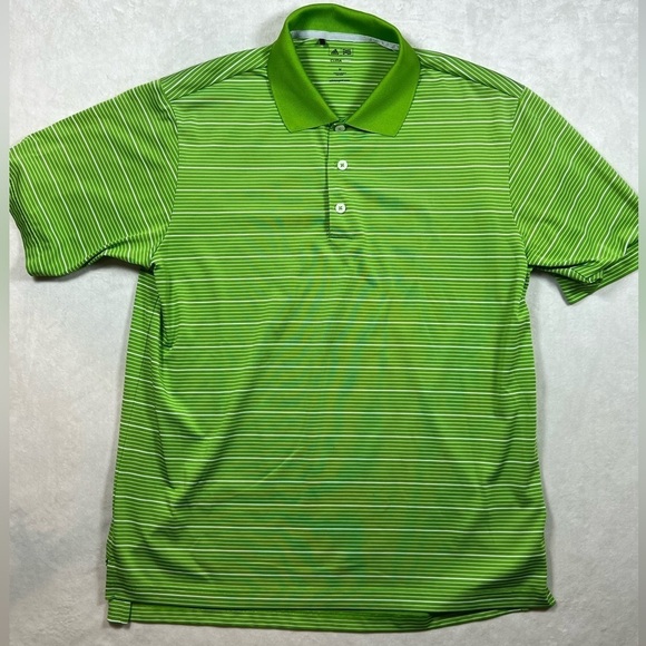 Men’s Medium Adidas Green Stripe ClimaLite Golf Performance Polo Shirt - Picture 1 of 11
